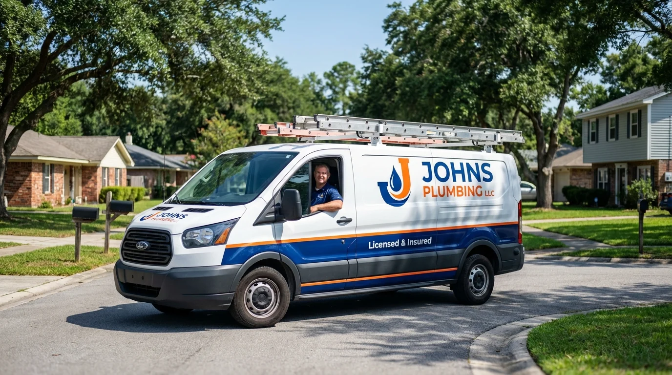 Johns Plumbing LLC service van in New Albany, IN