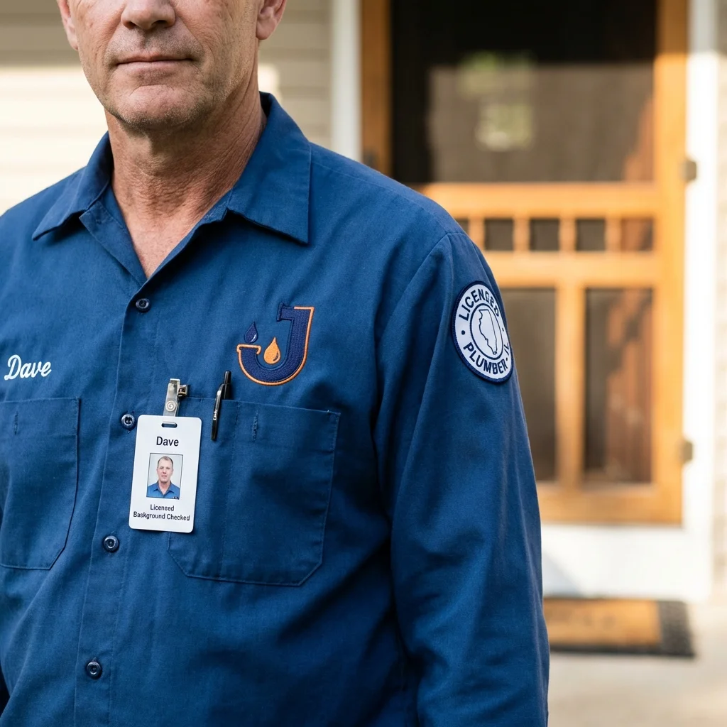 Licensed plumber showing ID badge in New Albany, IN