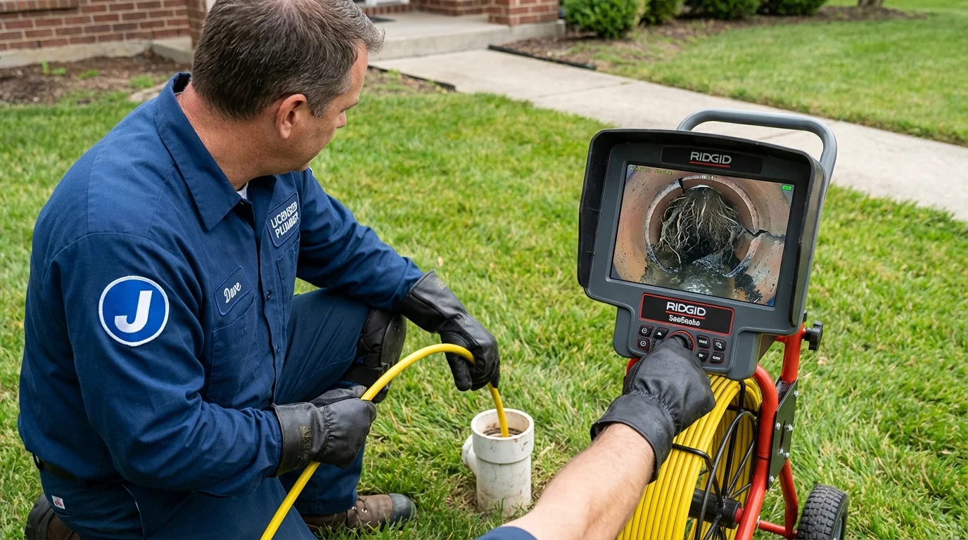 Sewer camera inspection being performed by Johns Plumbing LLC in New Albany