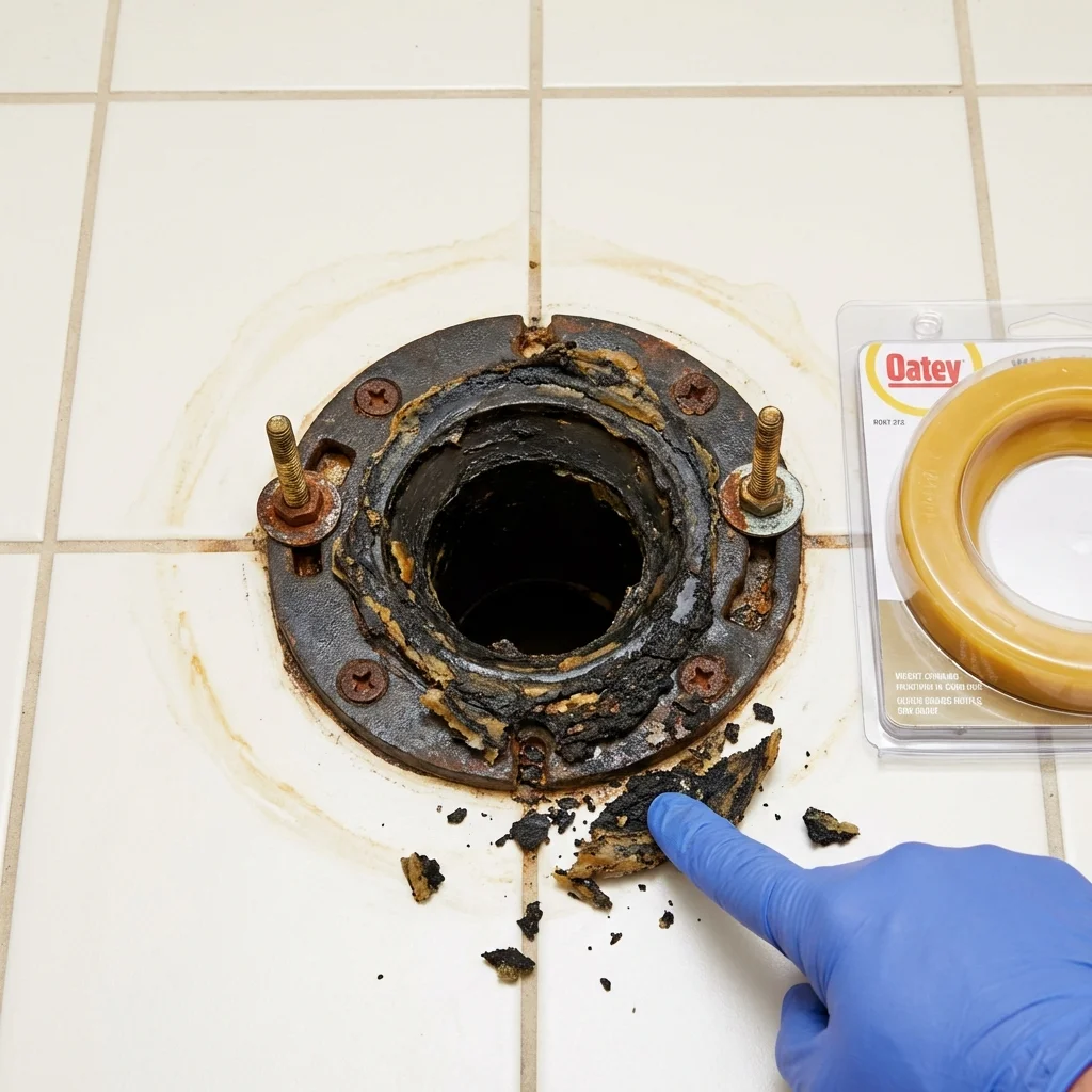 Failed wax ring showing water seepage at the base of a toilet in a New Albany, IN home